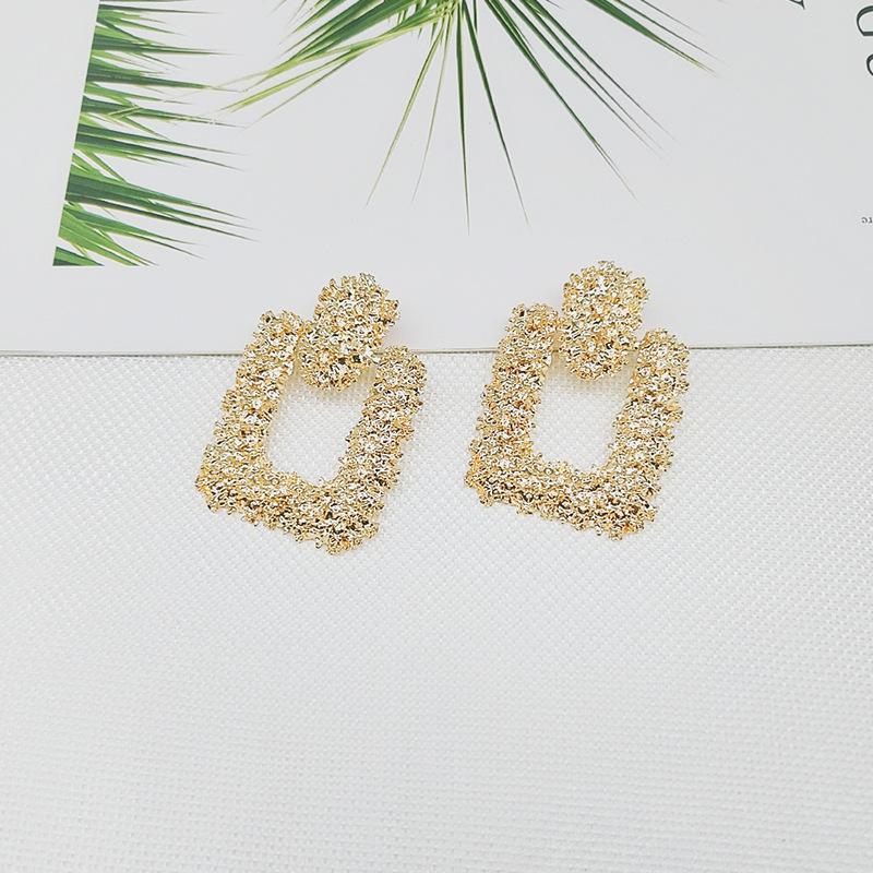 Sincere Jewelry European and American Exaggerated Atmosphere Matte Hipster Geometric Earrings, Creative Personalized Relief Trapezoidal Long Gold