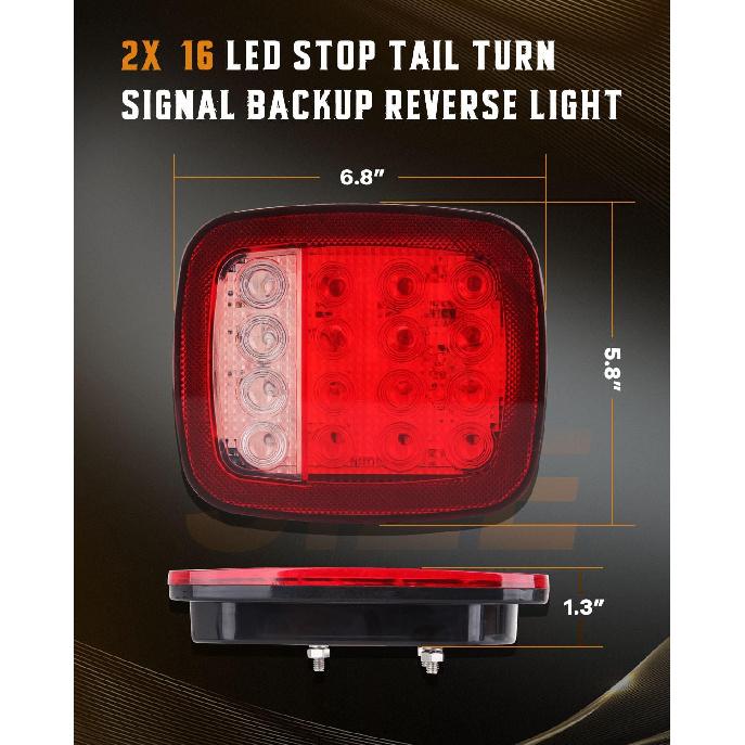 cciyu 2x Universal 16 LED Stop Tail Turn Signal Backup Reverse Brake Clearance Marker Lights Lamps Red/White Square Combination Flatbed Trucks Turn