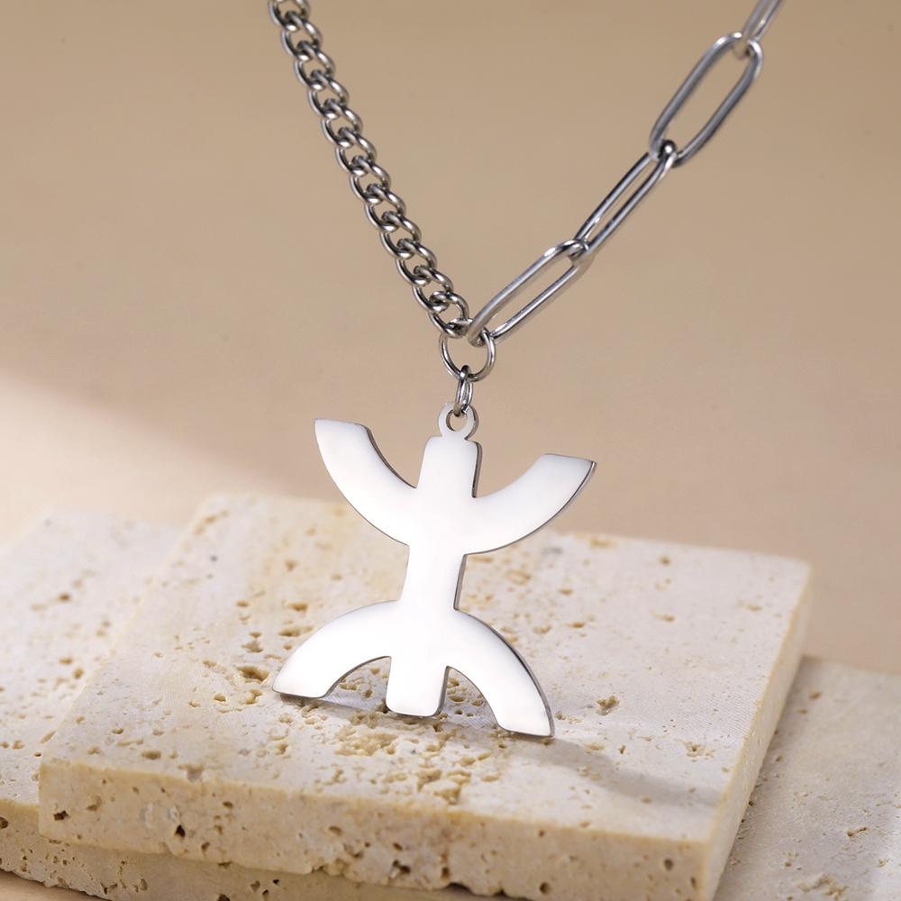 Dawapara African Berbers Symbol Necklace Amazigh Letter Yaz Ethnic Necklace Tribe Amulet Stainless Steel Religious Jewelry