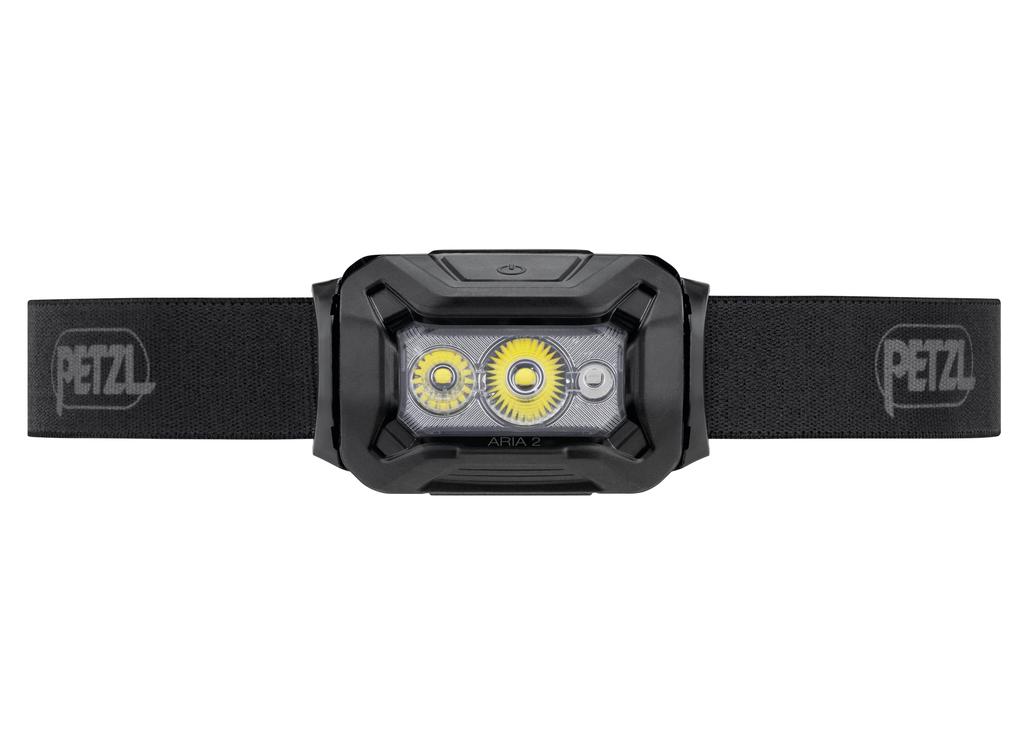 PETZL ARIA 2 RGB Waterproof Headlamp with 450 Compact, Durable, White/Red/Green/Blue Modes, Lumens, Black/Yellow