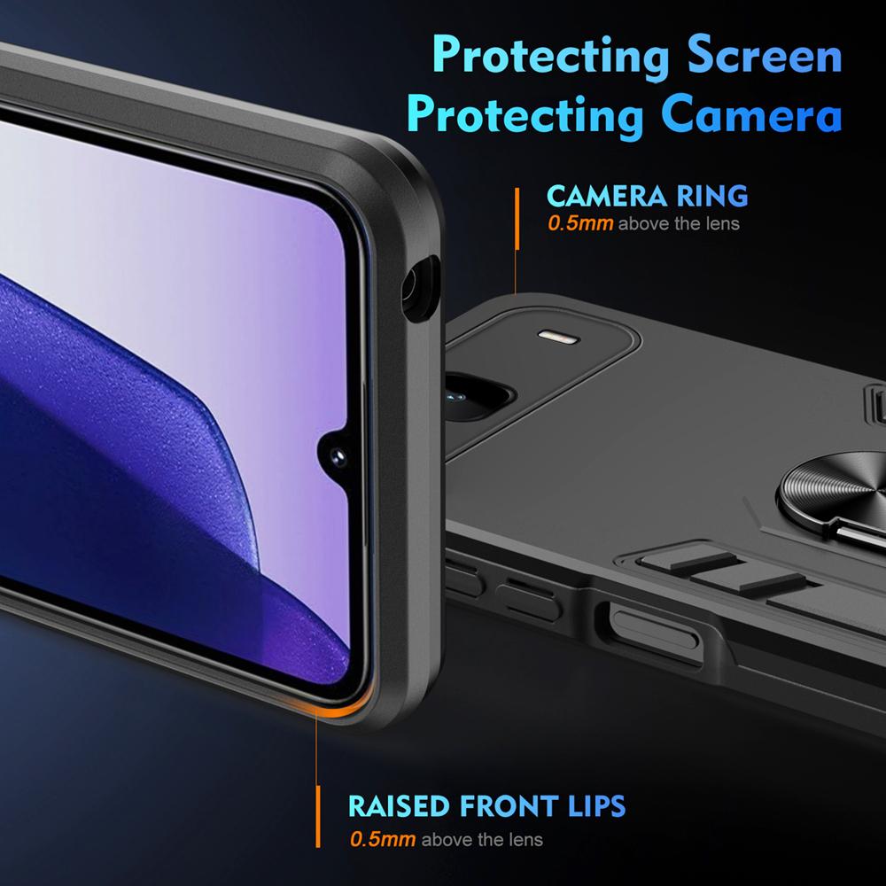 KEYSION Shockproof Armor Case for Infinix Hot 60i 5G Soft Silicone+PC Metal Ring Stand Phone Back Cover for Infinix Hot 60i 5G