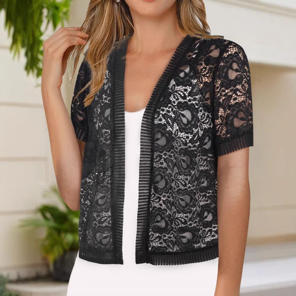 V-neck Three-quarter Sleeve Fashionable Women's Top Lace High-end Knitted Cardigan