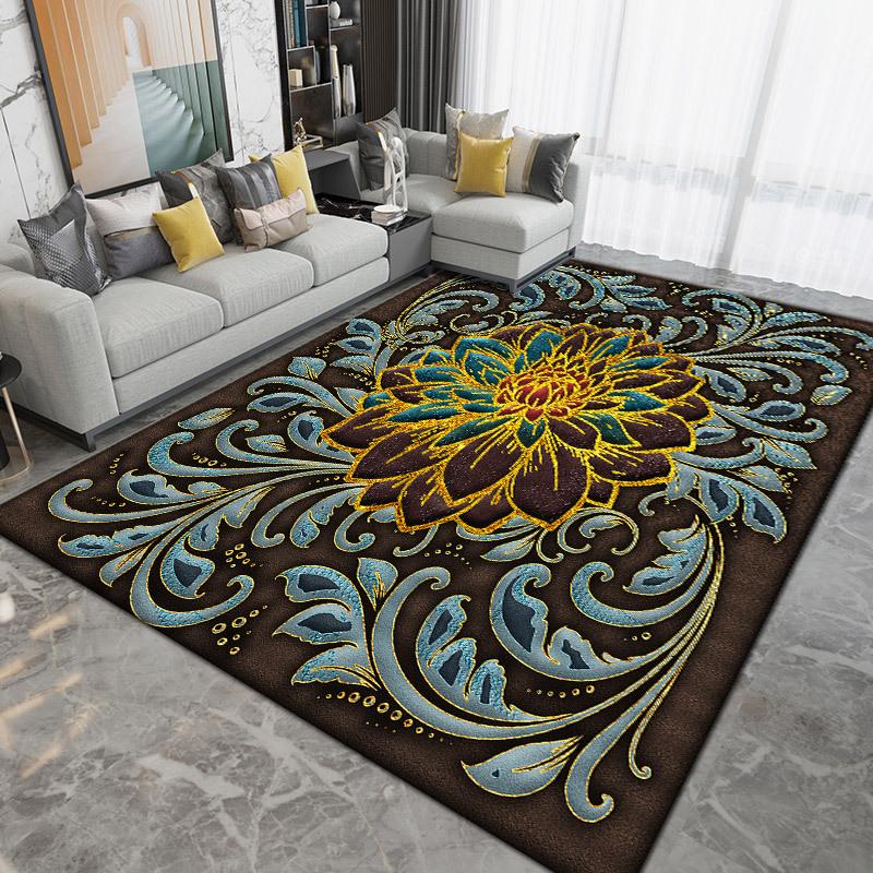 WTEMPO Retro Living Room Carpet  French Medieval Style Sofa Floor Mat Bedroom Bedside Carpet