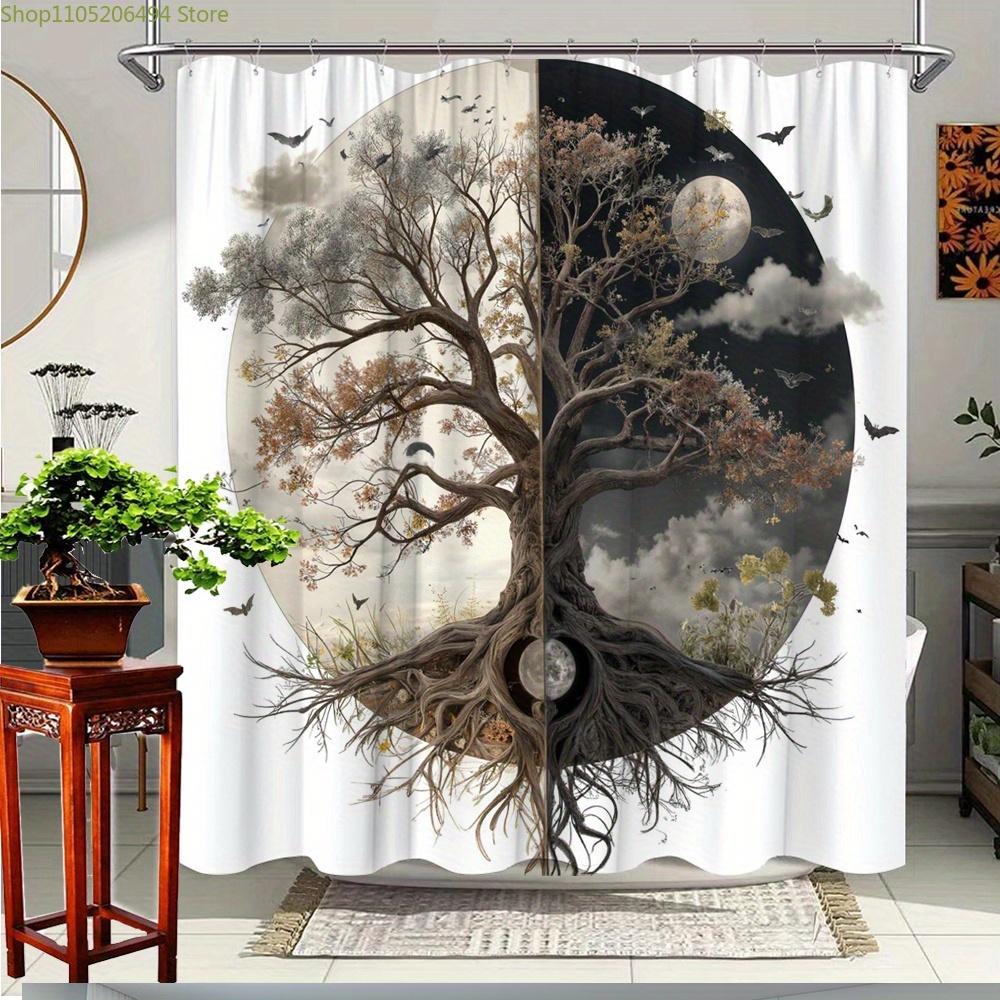 1pc Nature Tree of Life Shower Curtain 70.8x70.8 Inches Bathroom Decor with 12 Hooks