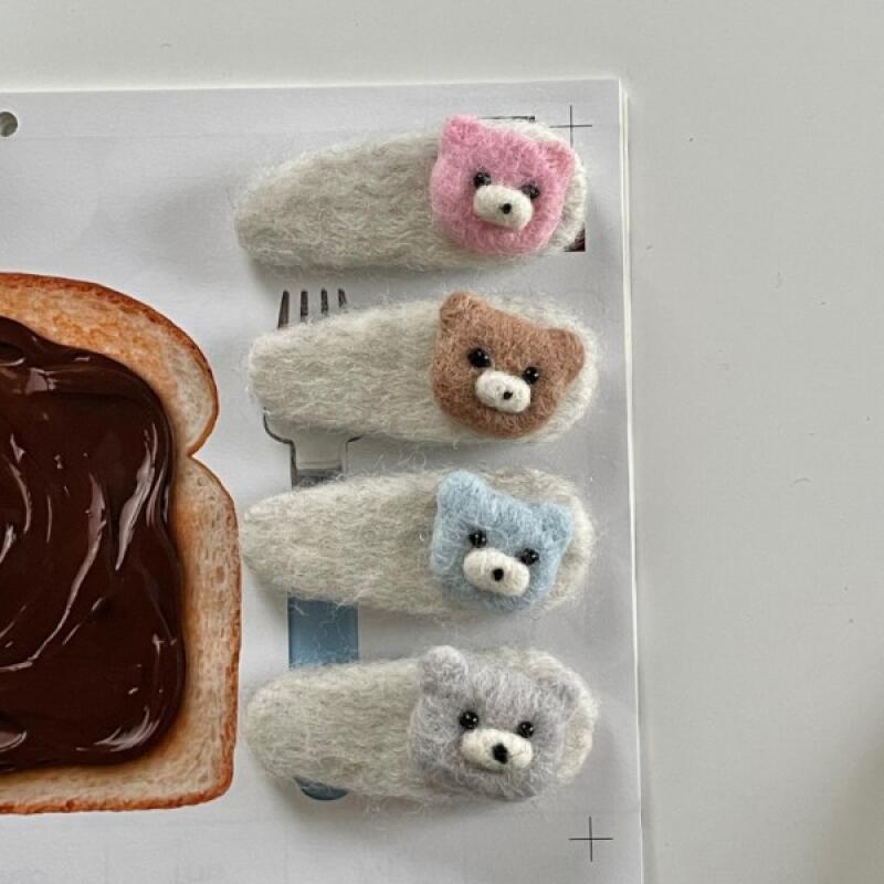 Wool teddy bear felt hairpin triangle snap pin C
