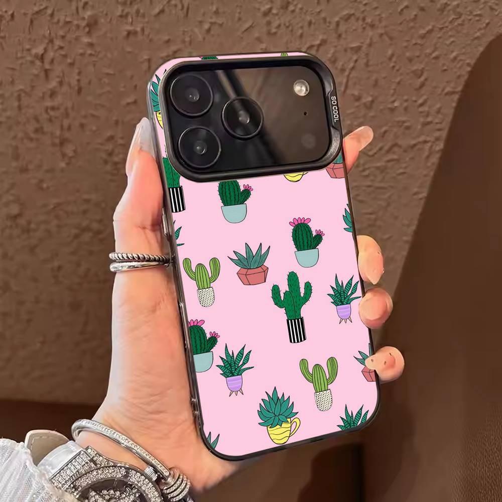 Cactus Succulents Phone Case For iPhone 17 16 15 14 13 12 11 Pro Max Plus Silver candy Matte Cover