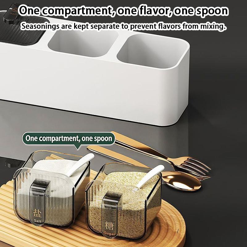 Ensemble Boîte à Épices Intégrée Murale Articles de Cuisine Maison Support Pot à Sel Assaisonnement Anti-Humidité