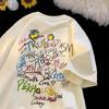Unisex T-Shirt mit kurzen Ärmeln aus reiner Baumwolle, Graffiti-Buchstabendruck, lässig, modisch, Sommerkleidung, UV-Schutz, UPF30+ zertifiziert