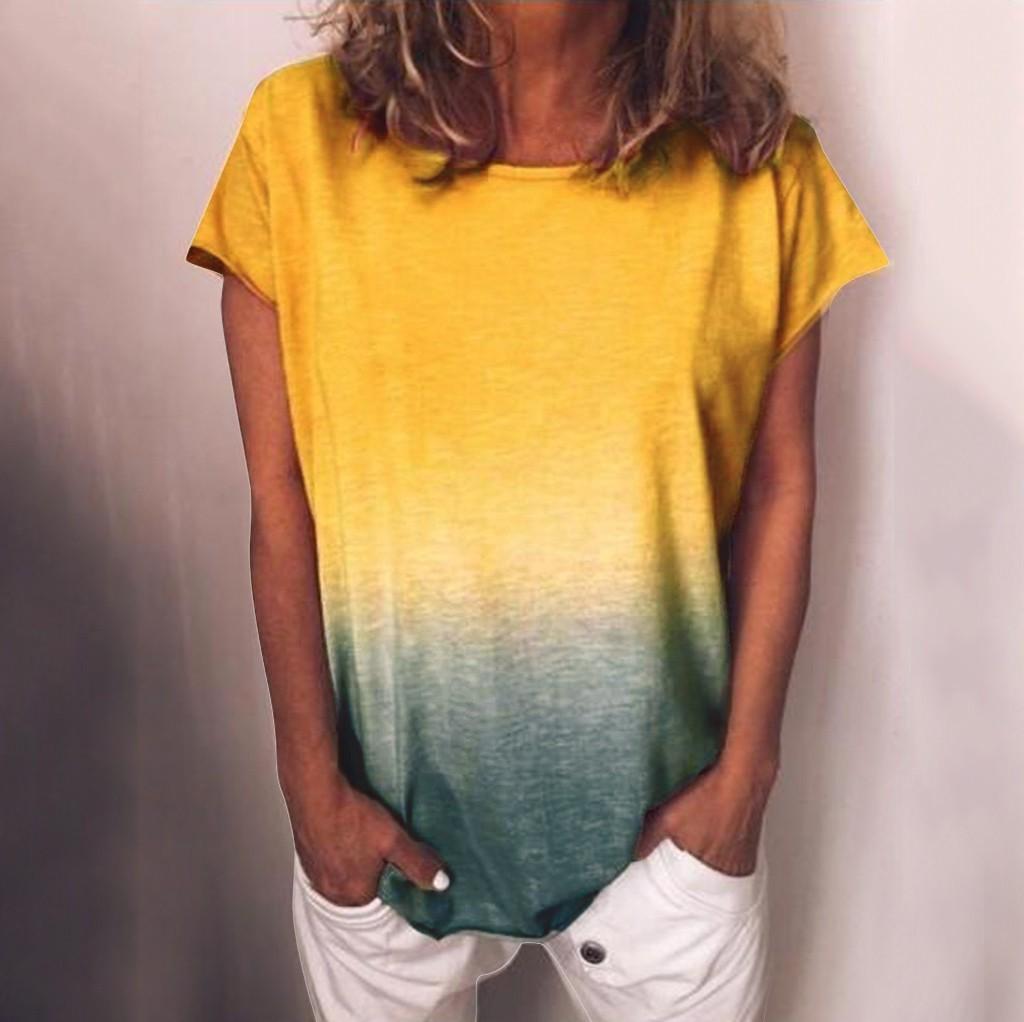 Women's Casual  Gradient Color Short Sleeved T-Shirt Tunic Blouse Tops