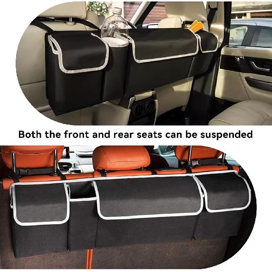 Auto-Kofferraum-Organizer, Wasserdichte faltbare Gepäcktasche mit 4 Taschen, Hängende große Aufbewahrung für die Rückbank mit verstellbaren Gurten, Stabiler Platzsparer Frei