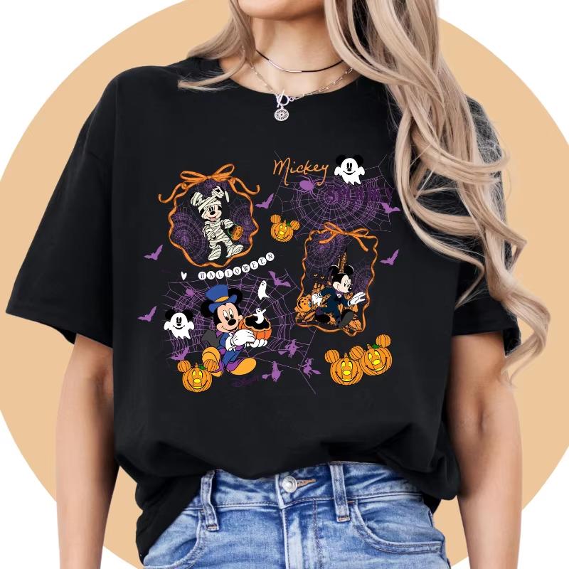 Halloween Shirt Mickey and Friends Matching Tee Spooky Season Family Shirts Halloween Trip Outfit Unisex Women Loose Cotton S