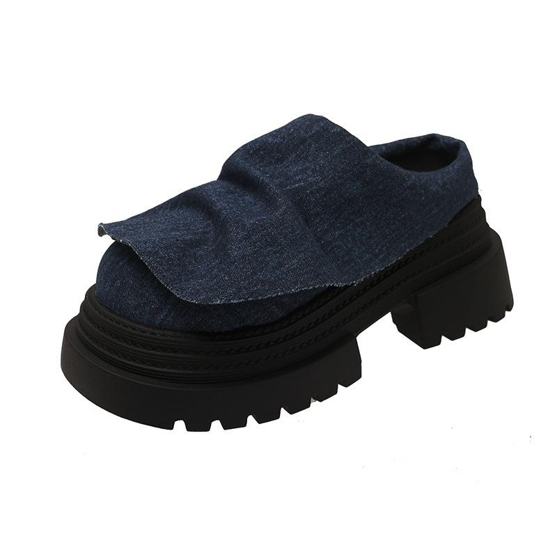 

Ретро универсальные тапочки-мешки на голову 2025 весна джинсовая юбка одна педаль маленькие тапочки-кексы прилив 40 темно-синий