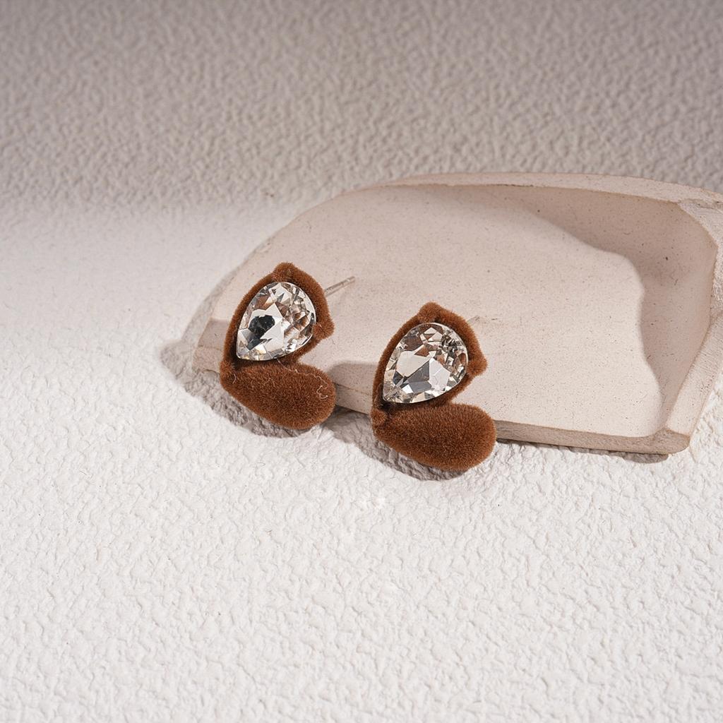 Autumn and winter flocking leopard print geometric round square stud earrings retro Maillard simple niche earrings