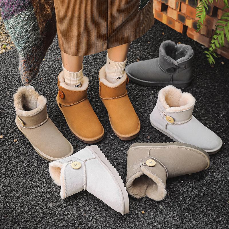 Trendy Women's Cowhide Snow Boots - Cute, Non-Slip, Thickened, Short-Tube for Autumn/Winter