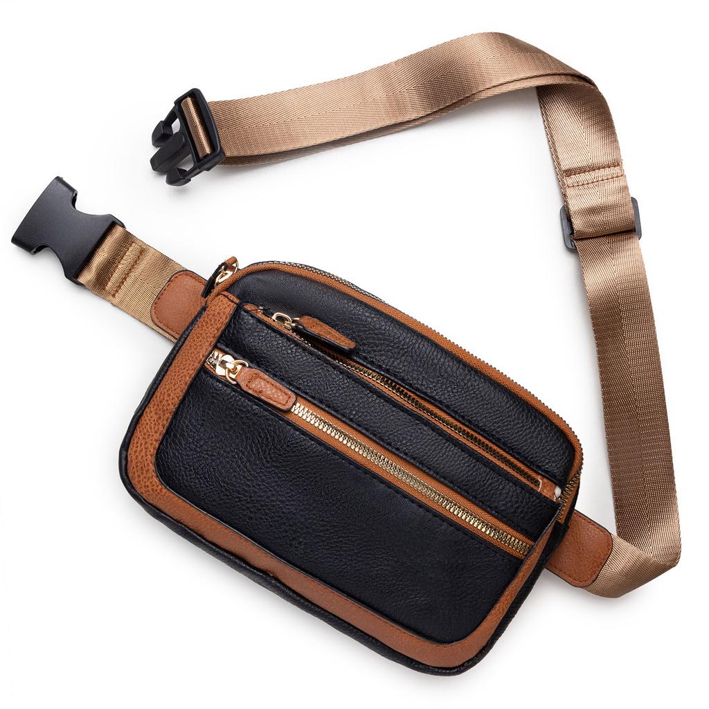Pu Leather Multifunctional Messenger Bag Fanny Pack Adjustable Shoulder Strap Messenger Bag Travel Breast Bag