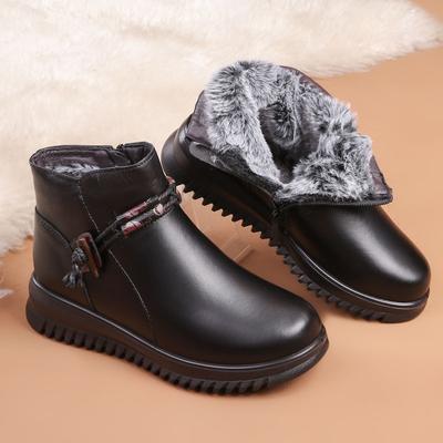 Zapatos de Algodón Cálidos de Invierno para Mujeres de Mediana y Mayor Edad Botines Cortos de Cuero Genuino para Madres Zapatos Antideslizantes con Forro de Felpa para Abuelas
