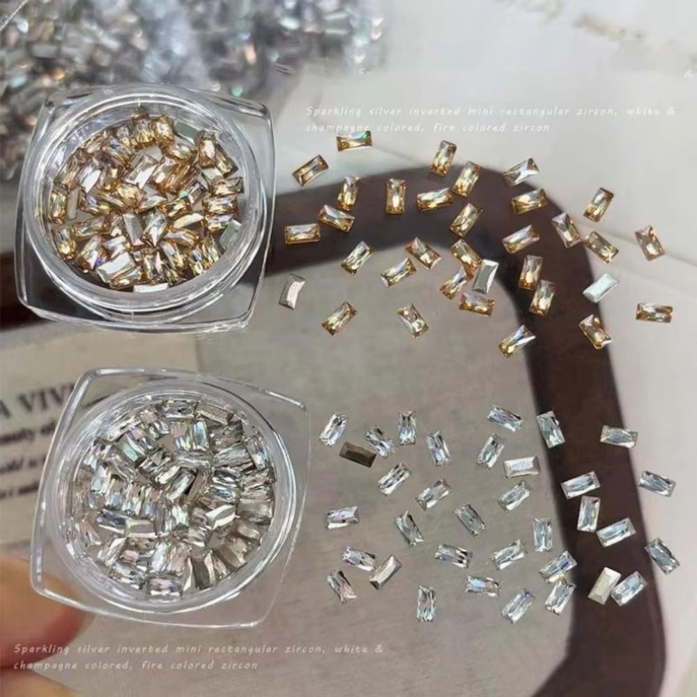 50pcs Long Bar Shape Nail Rhinestones 2x4mm Nail Art Decorations Stylish Nail Gems Women