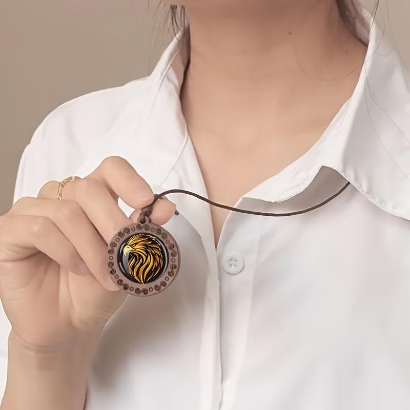 Golden Eagle Soul Wood Pendant Necklace - Adjustable Boho Unisex Charm, Handmade Wood Art