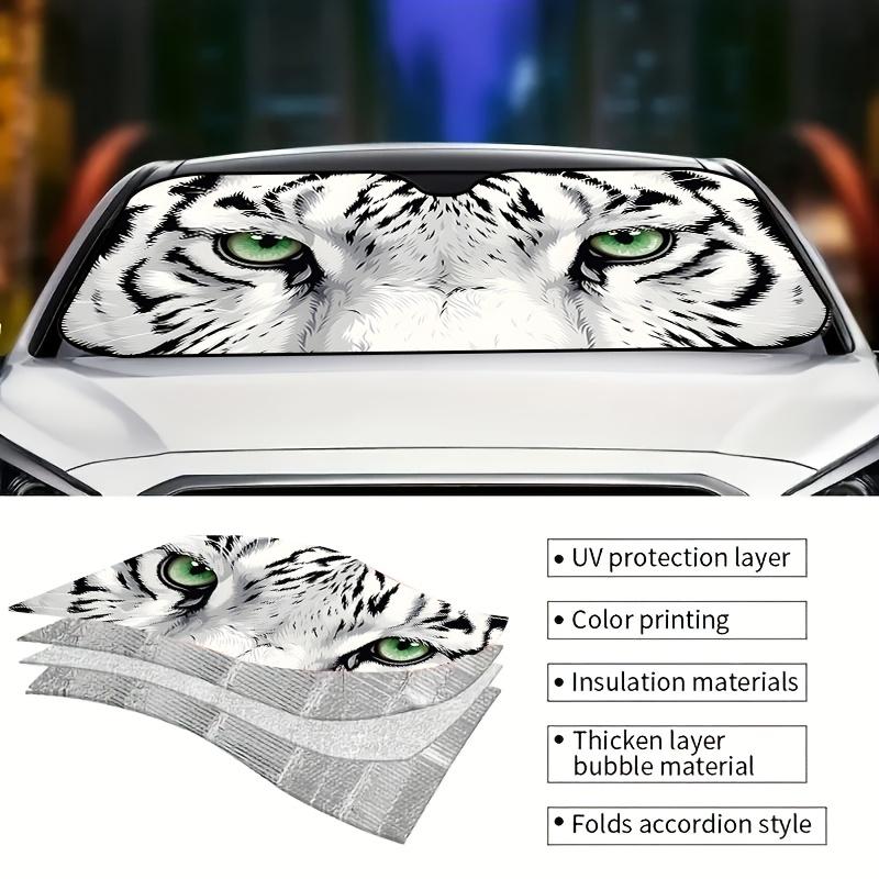 1Pcs White Tiger Pattern Windshield Sunshade UV Rays Heat Blocker Keeps Vehicle Cool Unique Design Fit Sedans SUVs Trucks RVs