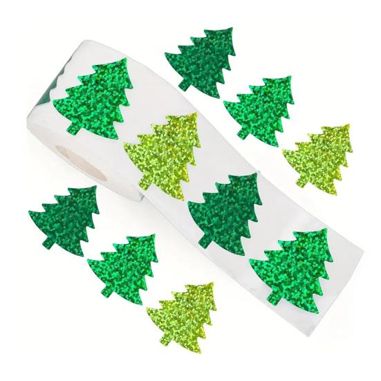 500 Pcs Christmas Stickers Roll Gllitter Tree/Maple Leaf/Santa Hat Seal Stickers Waterproof Self-Adhesive Decals