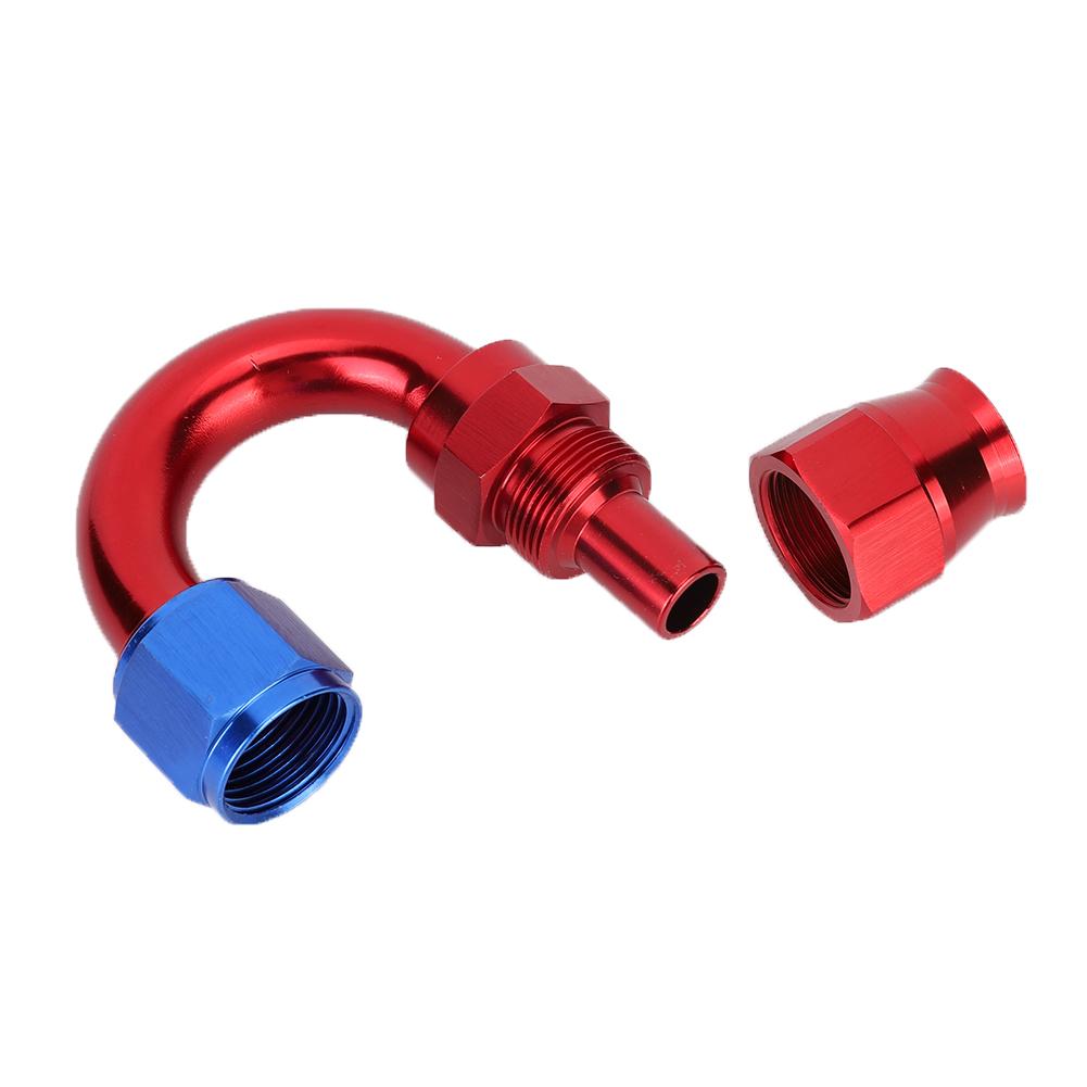 AN10 Aluminum Alloy Red Blue Oil Line End Fitting Adapter for PTFE Fuel Hose 180 degrees