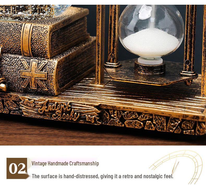 Retro Iron Tower Music Box with Luminous Crystal Ball Hourglass - Perfect for Desktop Ornament or Small Gift for Graduation, Qixi, or Valentine's Day.