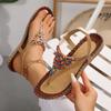 New Bohemian Sandals Women's Beaded Flat Heel Trend Pinch Foot Herringbone Sandal Sand