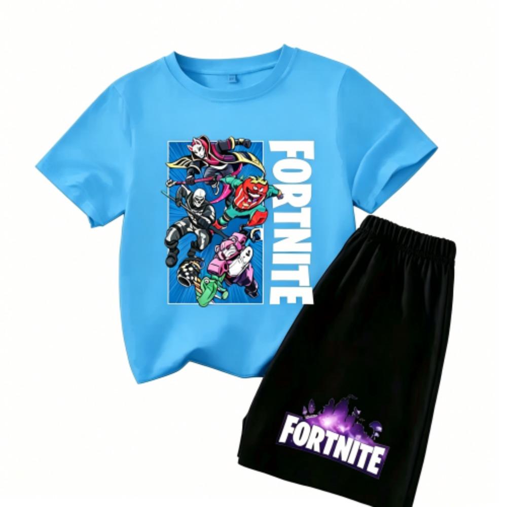 Anime Game Fortress Print Outdoor Street Kids T-shirt and Shorts Summer Home Casual Outfit Boy and Girl's Sports Set