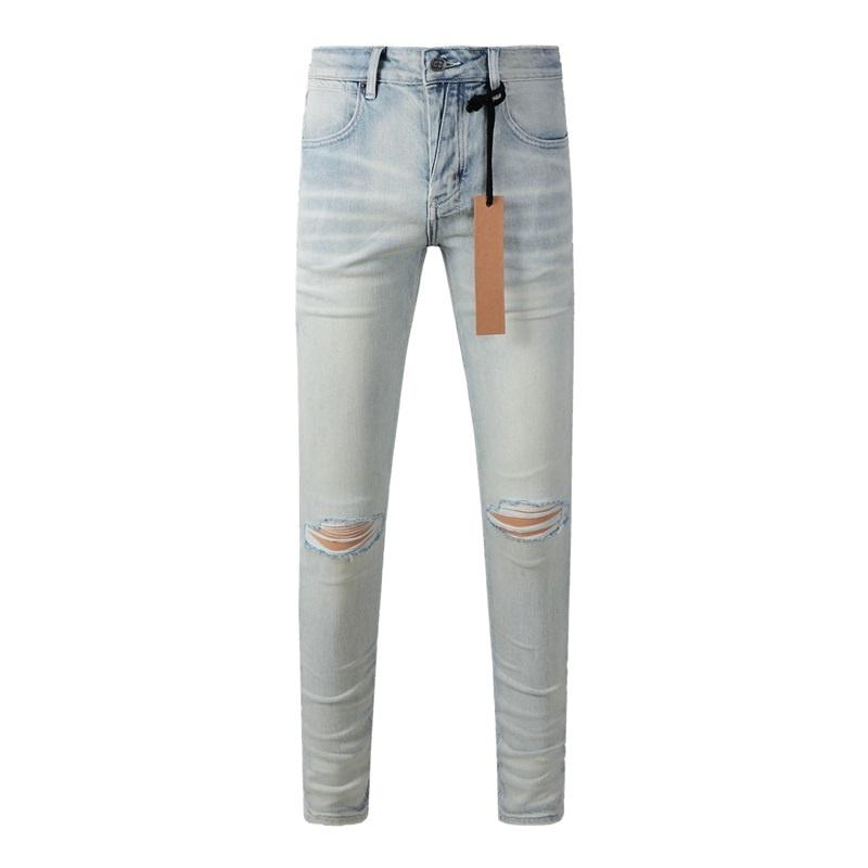 STREETRICH High Street Men's Jeans Low Rise Stretch Skinny Button Fly Ripped Hold Black Pants