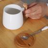 Ceramic Coffee With Lid Spoon Simple Wooden Handle Office Couple Water Cup Engraving