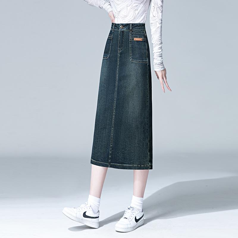 Women's High-Waisted A-Line Denim Skirt - Slimming, Medium-Length Pencil Style for Spring/Autumn 2026
