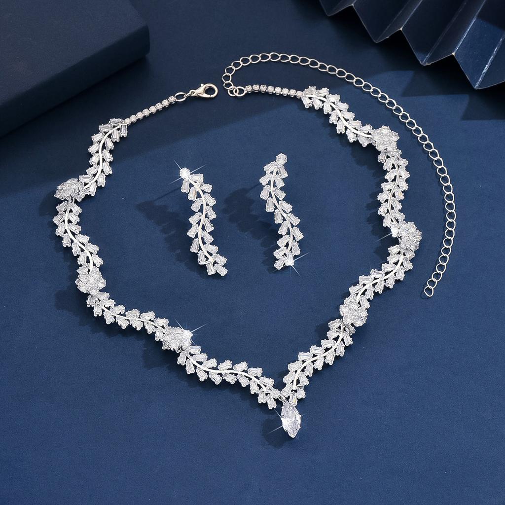 Super Flash Luxury High-End Zircon Pendant Necklace Women'S Wedding Wedding Earrings Necklace Jewelry Set