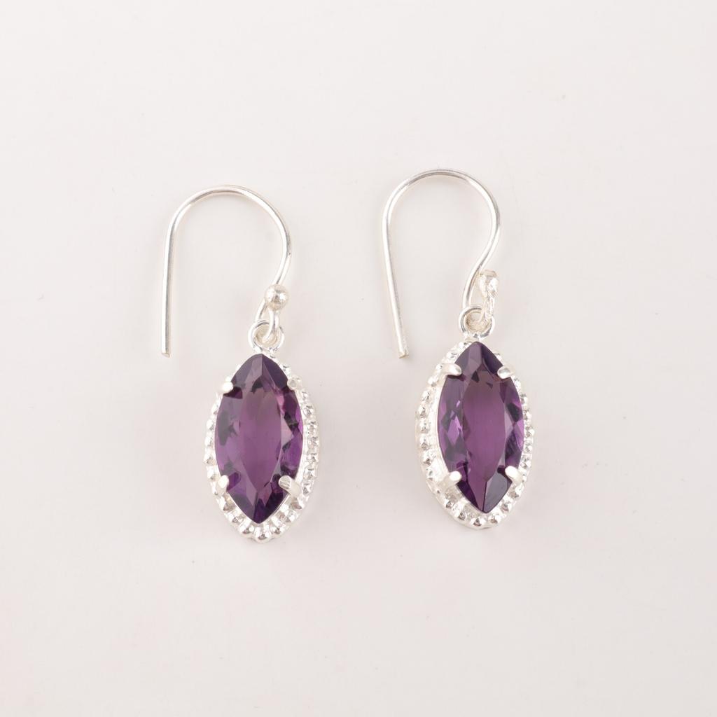 Natürlicher Amethyst Edelstein 925 Sterling Silber Schmuck Handgefertigte Ohrringe 1,4" EE-169-4