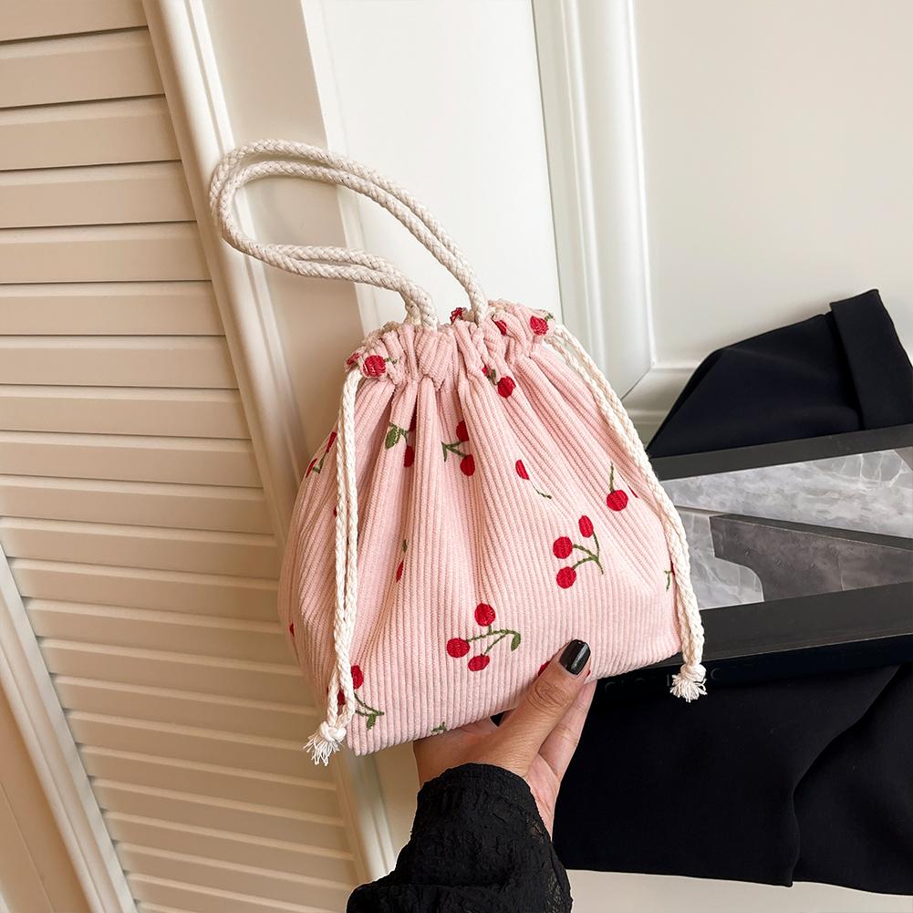 Corduroy Strawberry Bucket Bag Casual Tote Bag Chic Hobo Bag for Women Everyday College Travel
