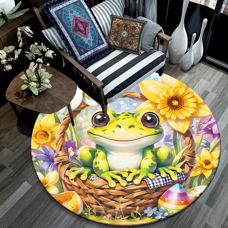 1pc Soft, Absorbent & Non Slip Cute Frog Round Rug Soft Circle Rug for Living Room & Bedroom Decor, Chair Mats, and Unforgettable Home Gifts