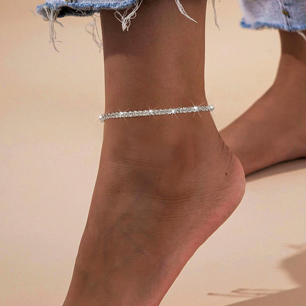 Sparkling Gold Color Anklet Bracelet on Leg for Women, Stainless Steel Chain Anklets Shiny Foot Link Adjsutable Set Jewelry