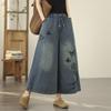 Plus Size Thin Vintage Embroidery Animal Floral High Waist Casual Loose Women Summer Jeans Denim Wide Leg Pants