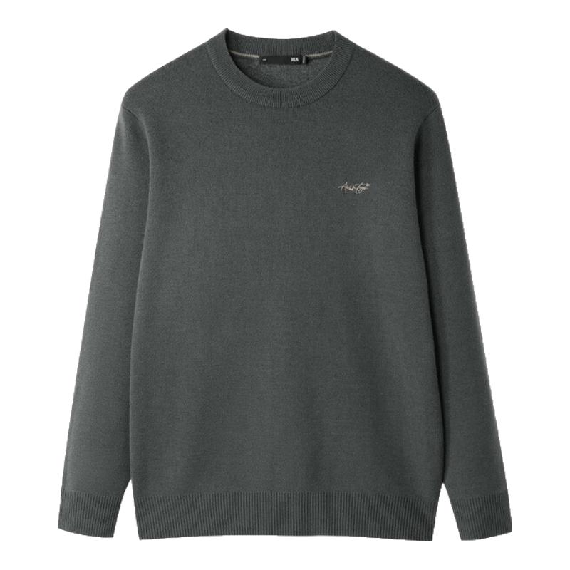 HLA Men's Fleece-Lined Round Neck Knit Sweater