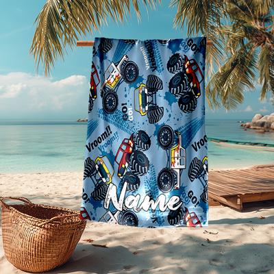 Custom Name Ultra-Soft Beach Towel with Truck Theme,Ideal for Pool - Camping, Diving - Perfect Travel Essential, Vibrant Beach Towel.