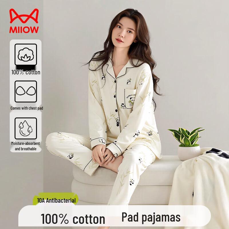 MiiOW Women s Cartoon Panda Cotton Pajama Set M