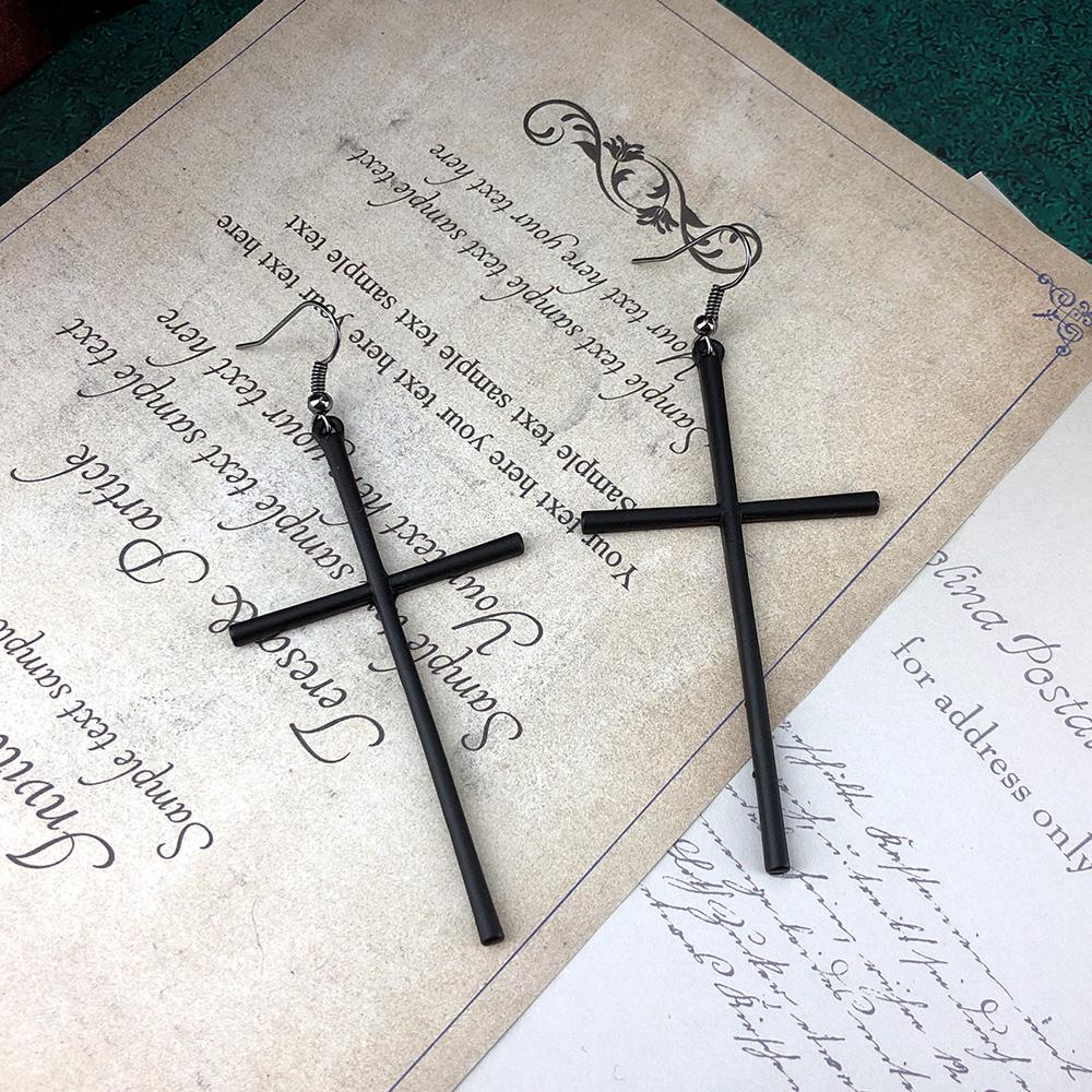 

Сережки-хрестики для жінок Нові готичні довгі сережки-підвіски Панк Гот Чорний колір Модні цирконієві аксесуари Опт Дропшипінг