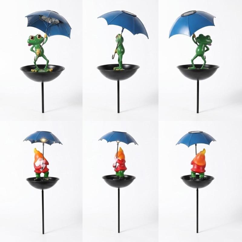 Lovely Solars Frogs Ornament With Feeding Tray Ground Spikes Light Lovely Solars Frogs Bird Feeders For Backyard