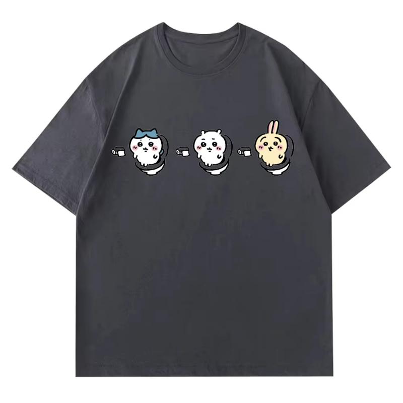 Funny Chiikawa Toilet T Shirts for Women Summer Graphic Short Sleeve Cotton Tees Men T-shirt Couple Street Casual Tops Clothing
