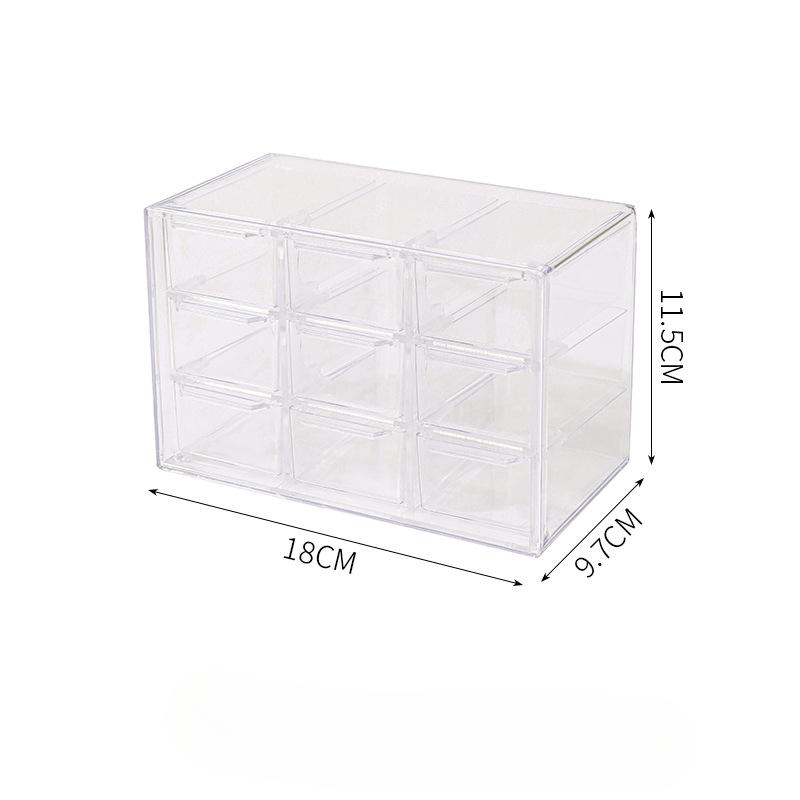 Boîte de rangement transparente à neuf compartiments, six compartiments, anti-poussière, pour papeterie, bijoux, cosmétiques, étudiants