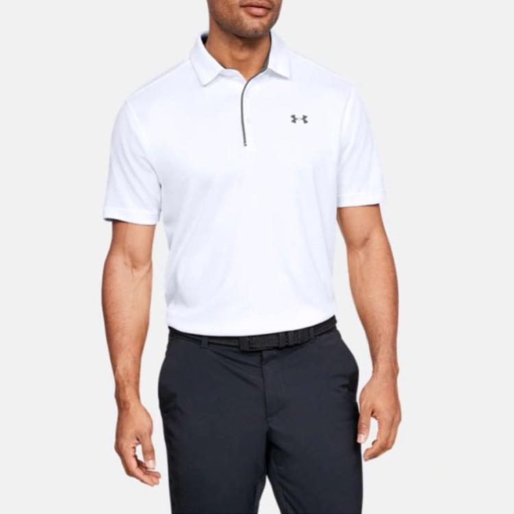 Under Armour Solid Golf Fitted Sports Short Sleeve Polo Men Tops White 1290140-100