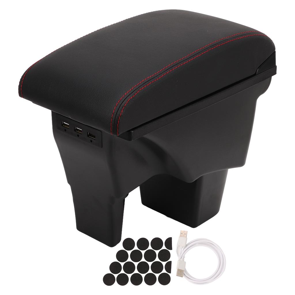 Car Armrest Box Black Central Console Arm Rest Storage Box Red Stitch with USB Interface Replacement for Suzuki VITARA