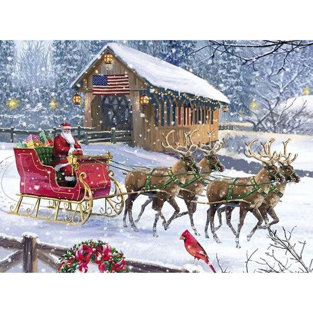 5D DIY Алмазная картина Рождественский пейзаж Полный квадратный круглый набор страз Алмазная вышивка Мозаика Зимний Рождественский подарок Искусство Full Round 20X30CM красный