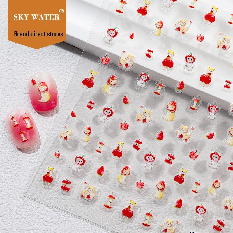 SKY Christmas Art: Bestseller Red Apple, Cute Strawberry, Cartoon Cat & Dog Nail Stickers