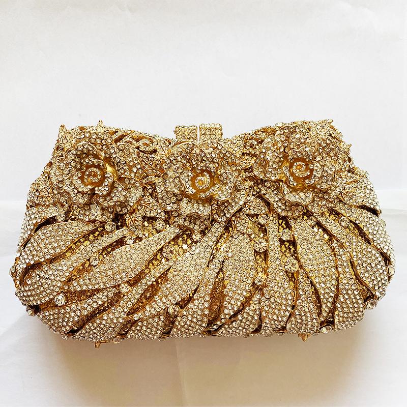 Diamonds White Clear Women Evening Bag Luxury Flower Rhinestone Clutches Crystal Handbag 32 Colors Wedding Bridal Party Purses
