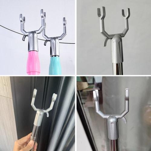 nalaina Hook Rod with Interchangeable Heads (Set of 2) for Hanging Clothes Drying, Silver